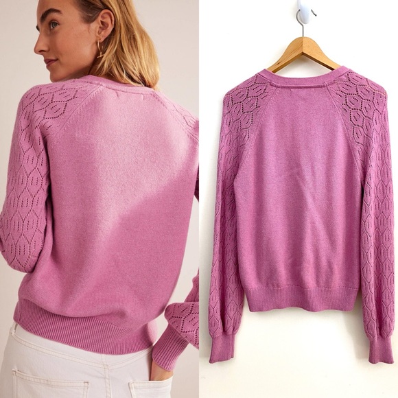 Boden Pointelle Sleeve Cardigan, Wool, Cotton & Cashmere blend - Picture 3 of 16